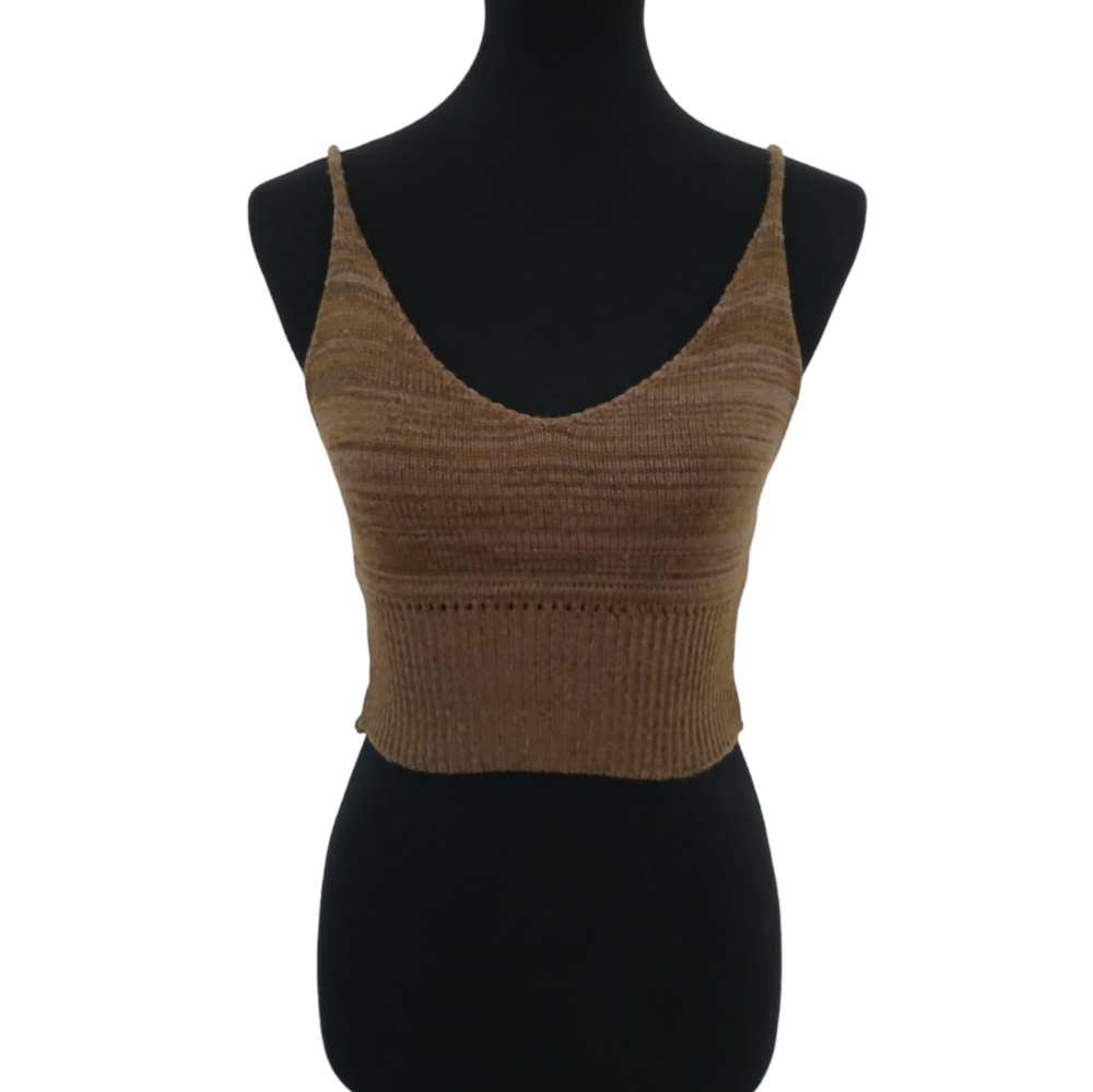 Sweater Knit Crop Tank Top Olive Green Size Small NWOT Boho Knitted Crochet Sexy